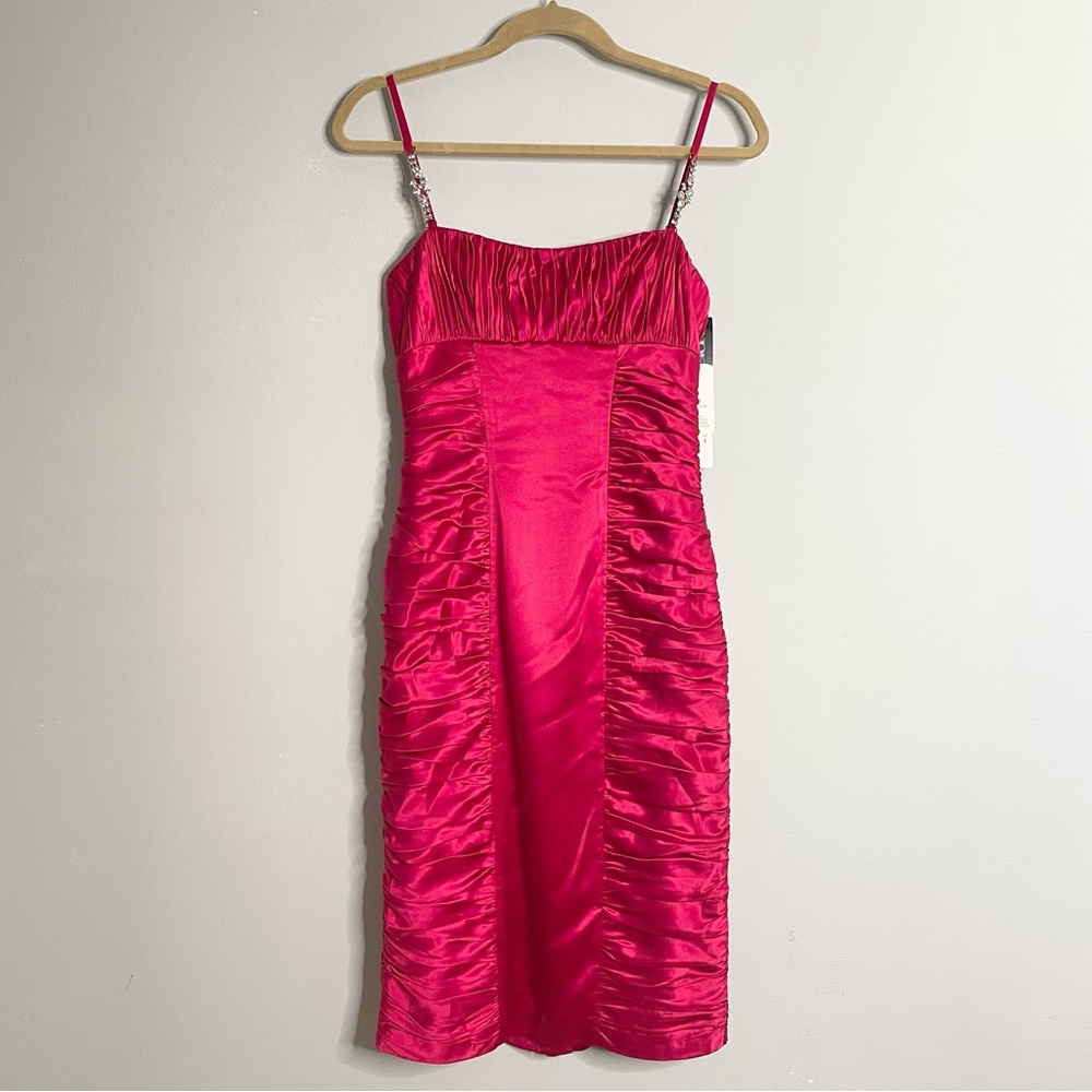 ADRIANNA PAPELL Silk Crystal Ruched Cocktail Dress